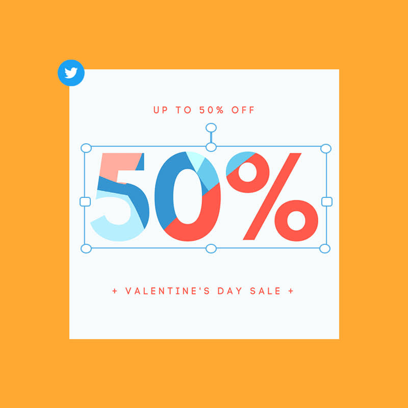 Orange background design with textured text that reads, "Up to 50% off Valentine's Day Sale."